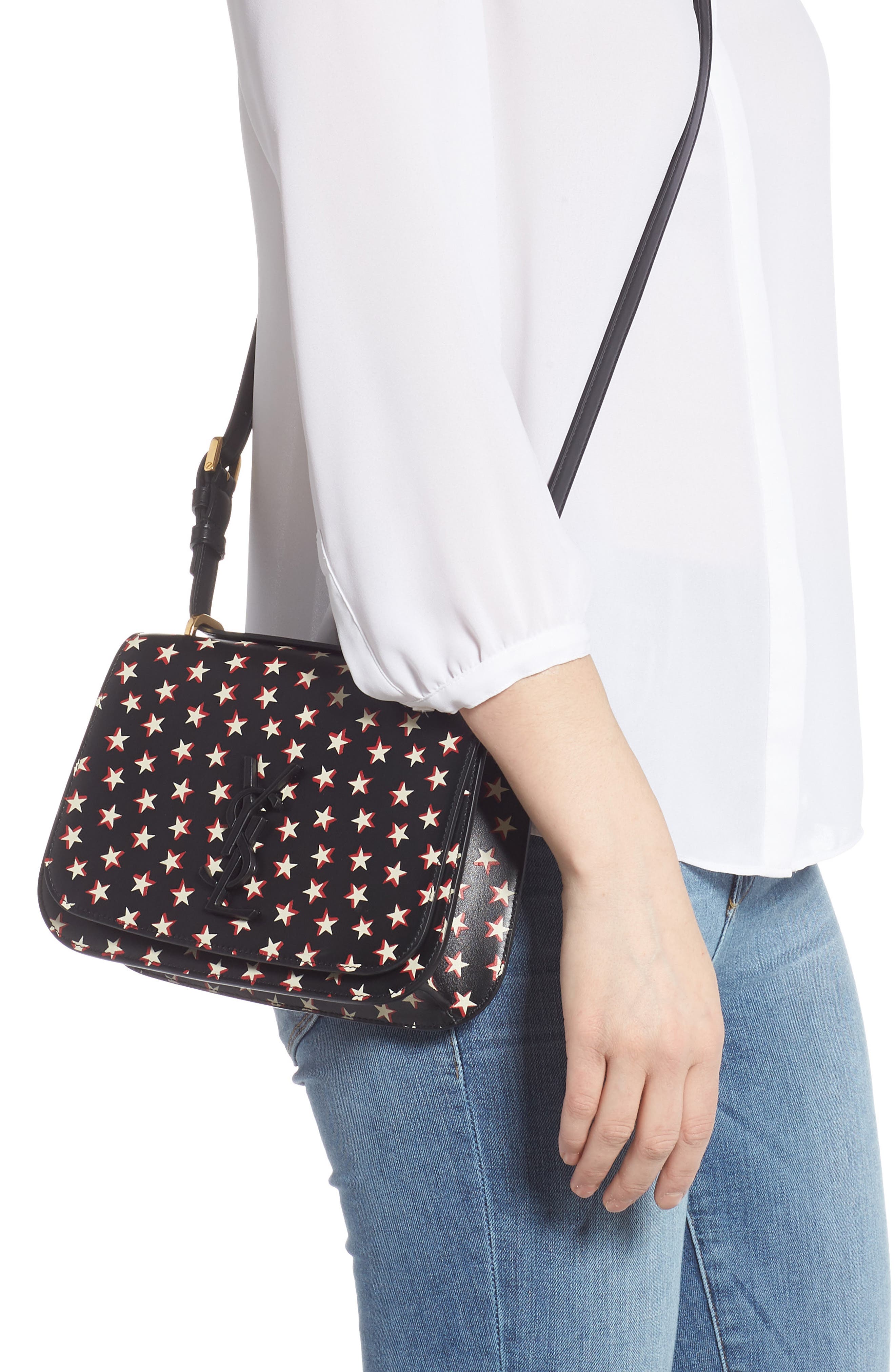 Saint Laurent Small Spontini Star Print Leather Crossbody Bag, Alternate, color, 