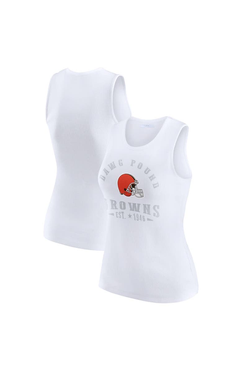 WEAR by Erin Andrews Women's WEAR by Erin Andrews  White Cleveland Browns Ribbed Graphic Tank Top, Main, color, White