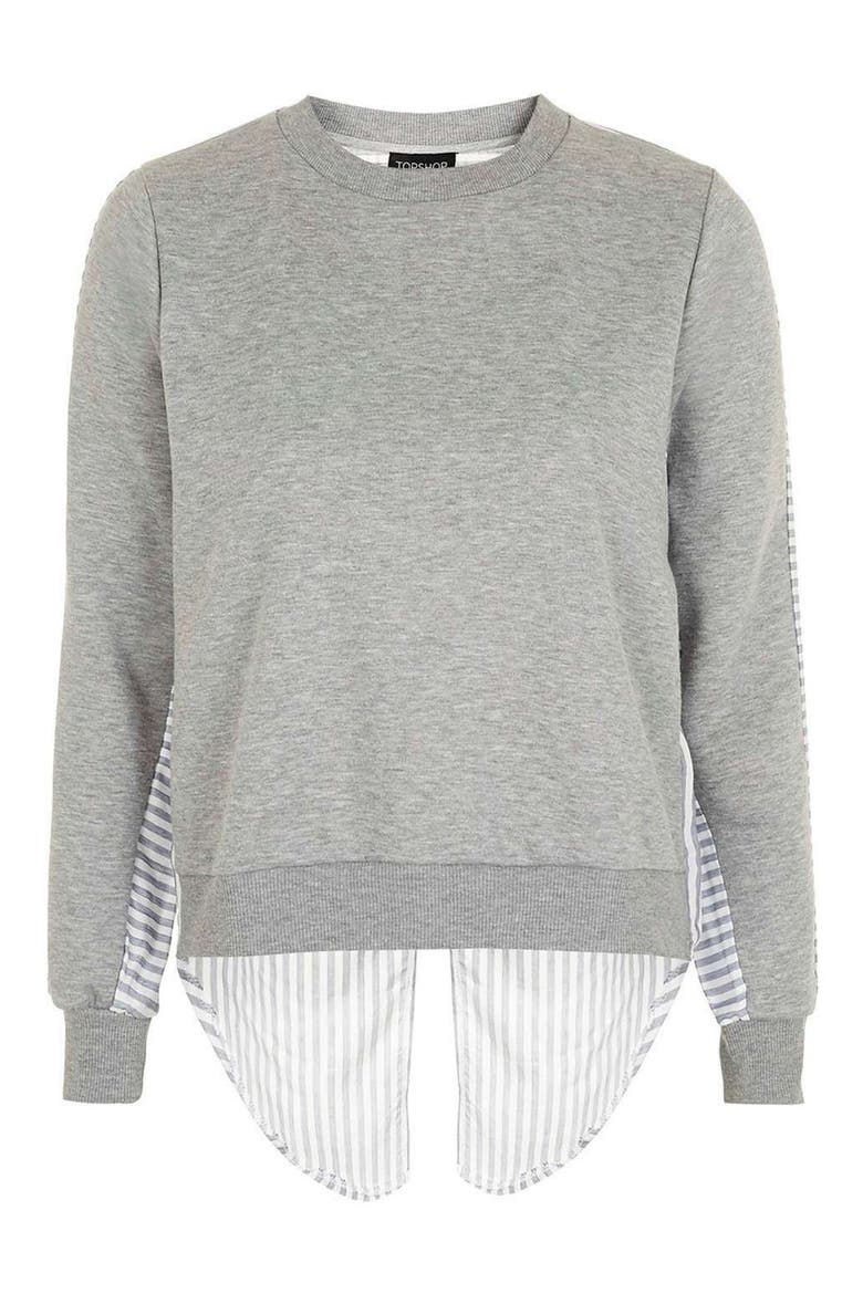 Heathered & Stripe Hybrid Sweatshirt, Alternate, color, GREY MARL MULTI