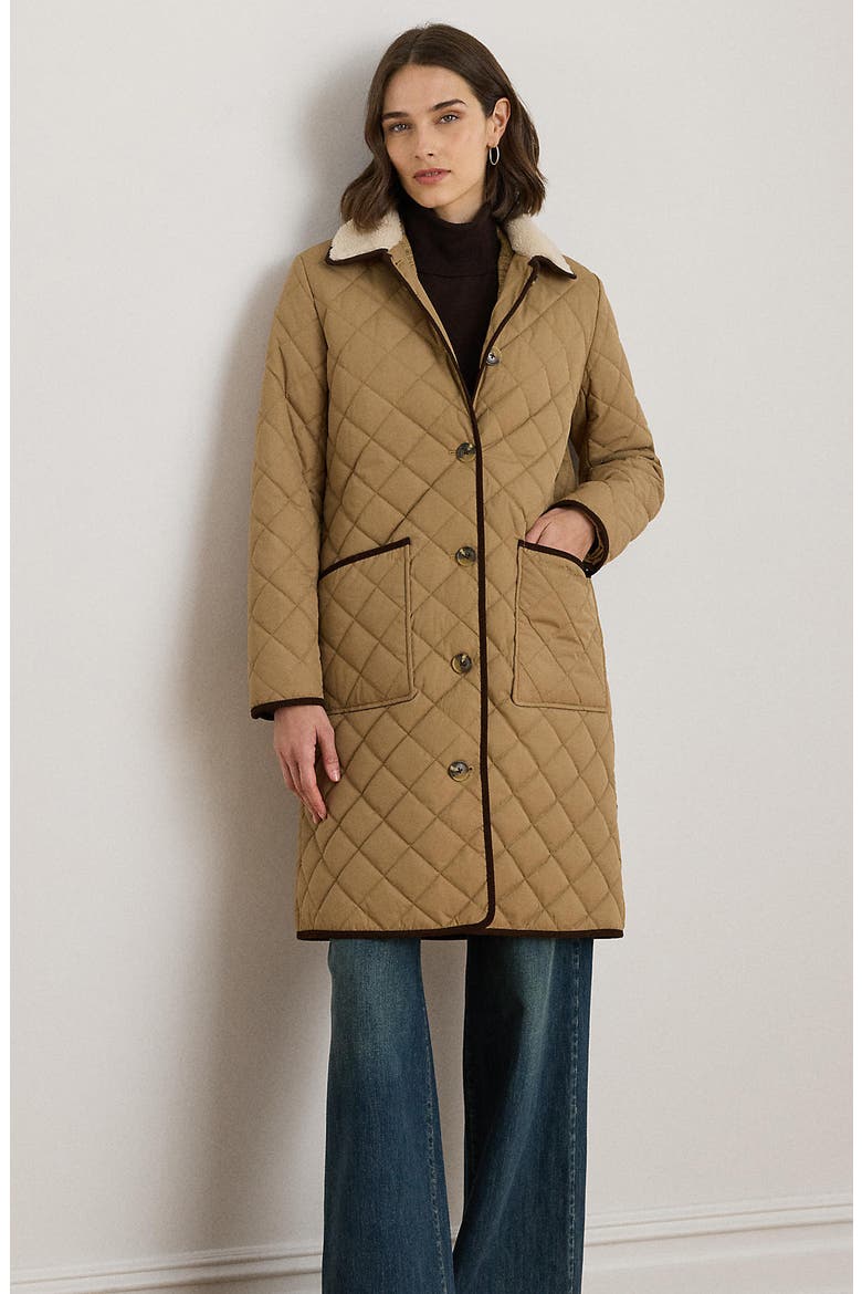 Corduroy Collar Diamond Quilted Coat, Alternate, color, CLASSIC CAMEL