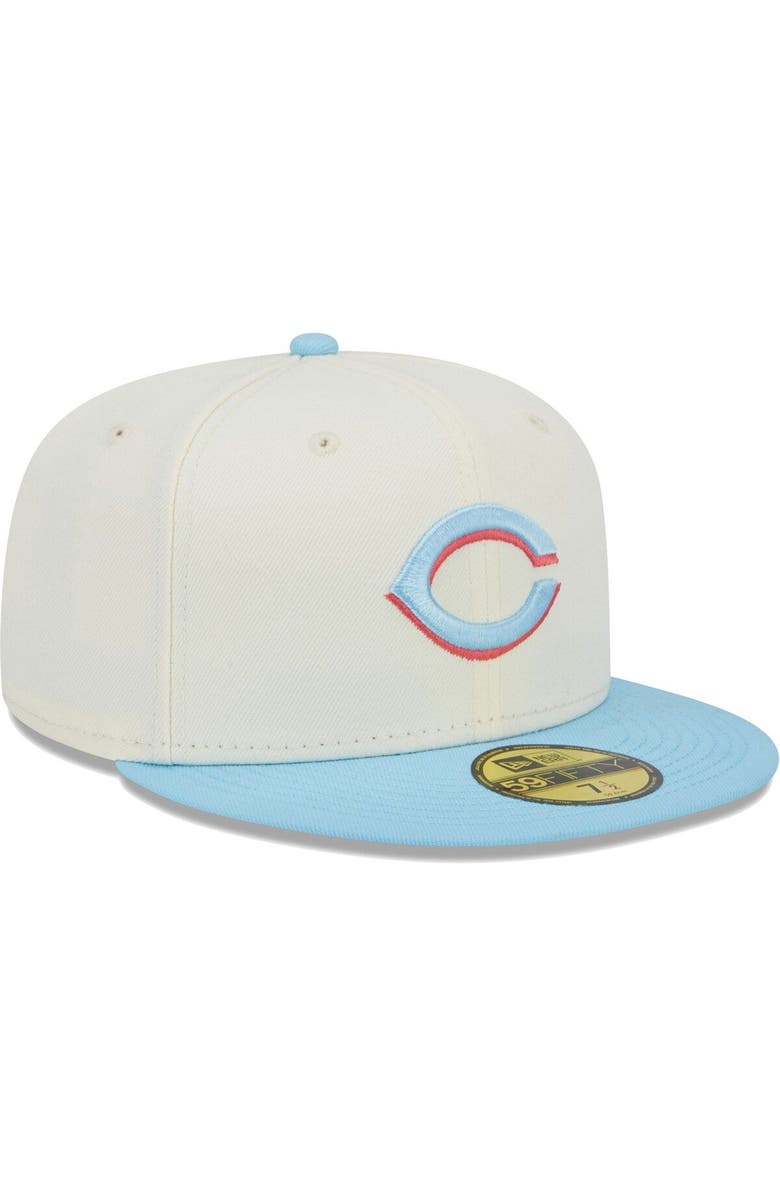 New Era Men's New Era Cream/Light Blue Cincinnati Reds Spring Color Two-Tone 59FIFTY Fitted Hat, Alternate, color, 