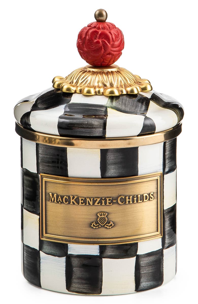 MACKENZIE CHILDS Courtly Check Enameled Steel Canister, Main, color, Black/ White