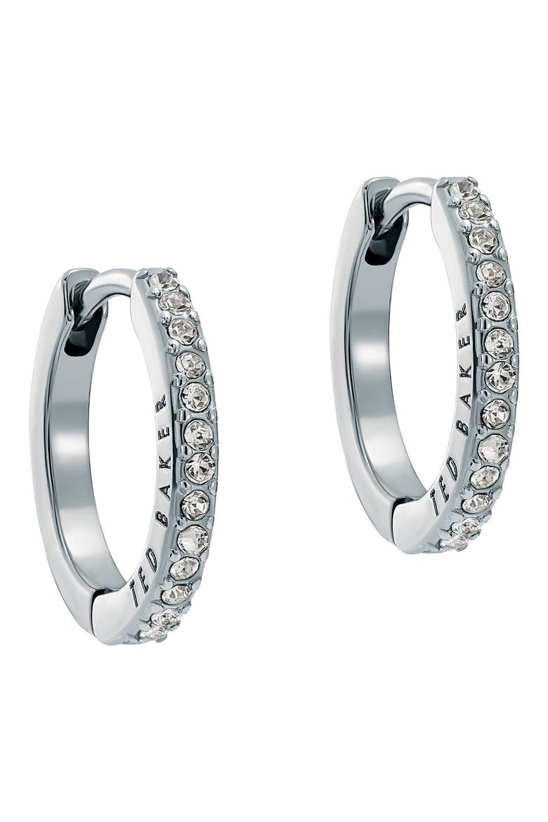 Heplie Pavé Hoop Earrings, Main, color, SILVER TONE/ CLEAR CRYSTAL