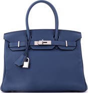 Pre-Owned Hermes Birkin Handbag Blue Togo with Palladium Hardware 30
