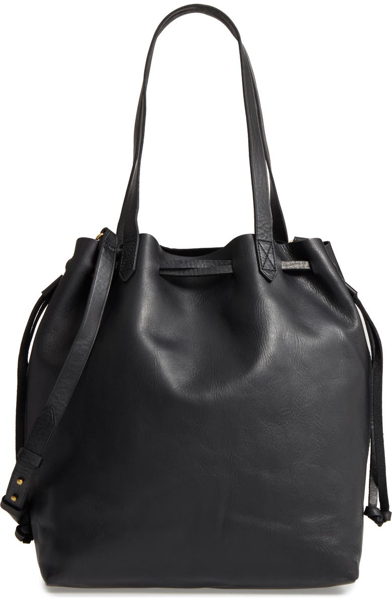 Madewell Medium Drawstring Transport Leather Tote, Main, color,