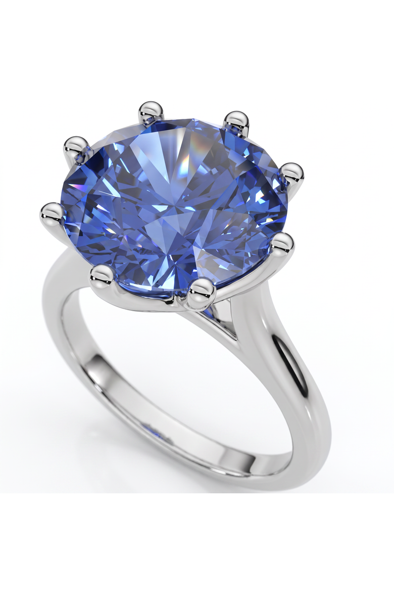 3 3/4Ct Blue Sapphire 9MM 14k Gold Solitaire Engagement Ring Lab Grown, Alternate, color, 14k White Gold