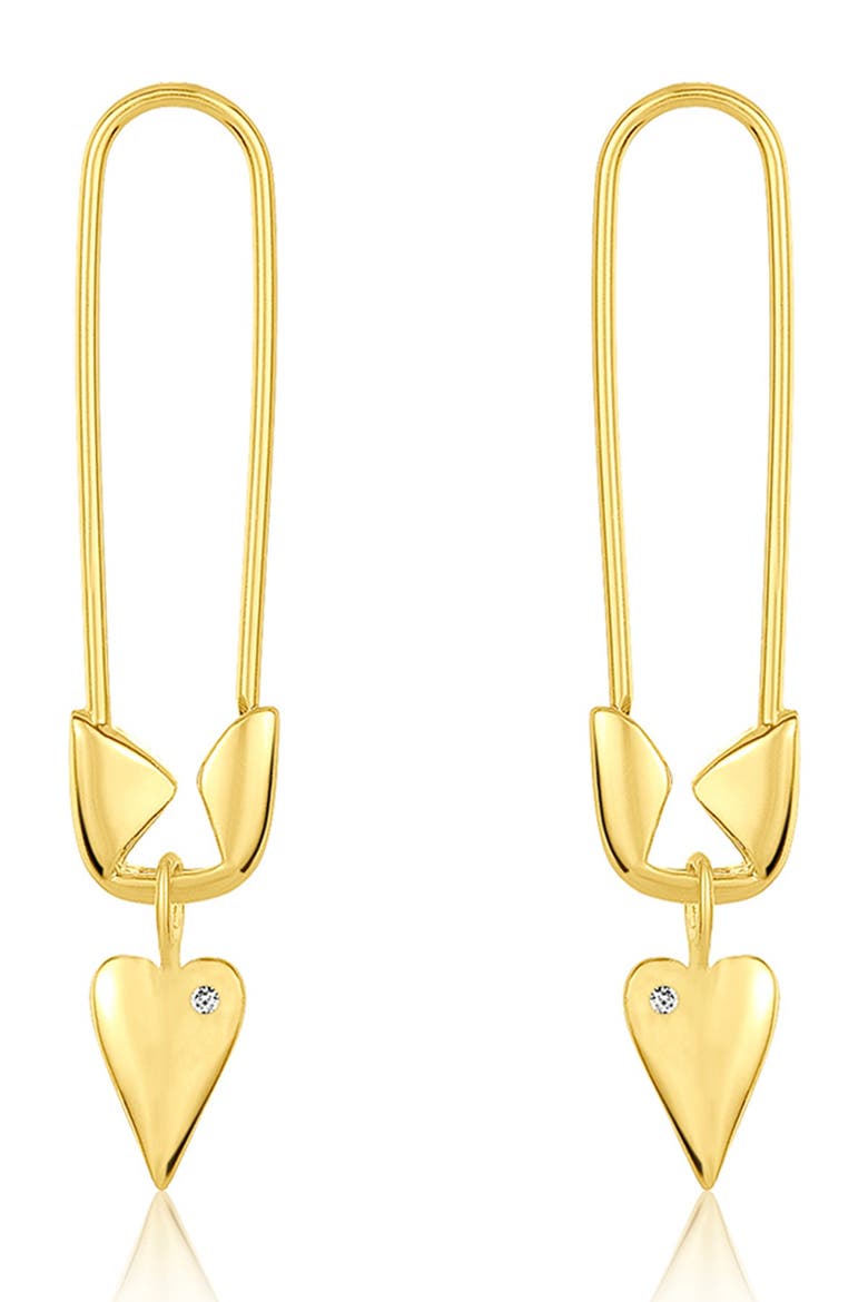 Safety Pin Dangle Heart Drop Earrings, Main, color, YELLOW GOLD