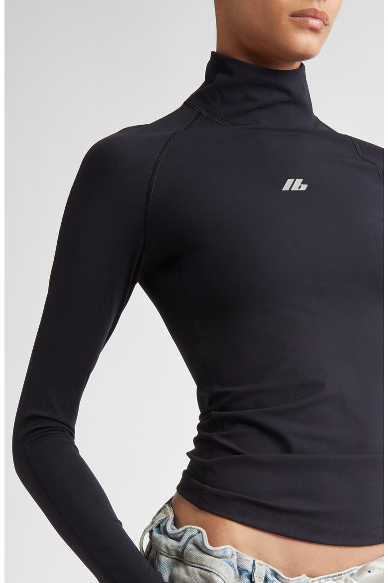 Activewear Logo Fitted Turtleneck Top, Alternate, color, 1081 BLACK/ REFLECTIVE