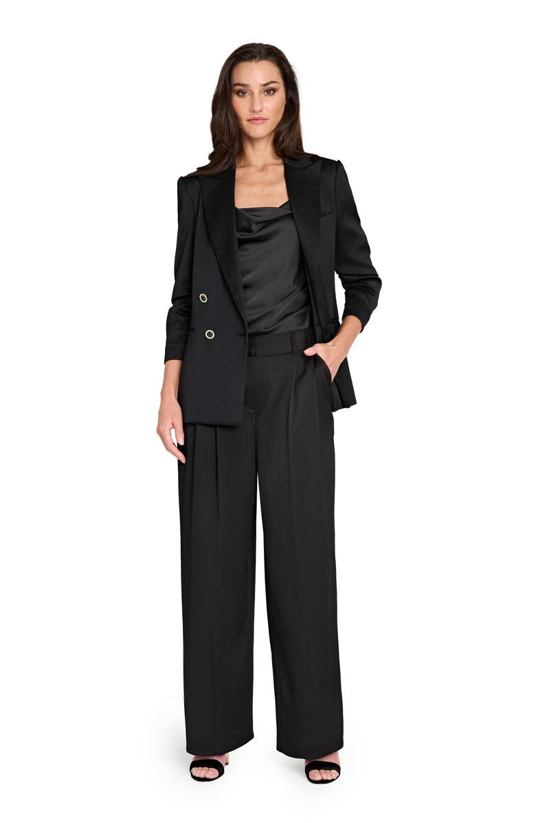 Tahari ASL Crinkle Wide Leg Satin Pants, Alternate, color, Black