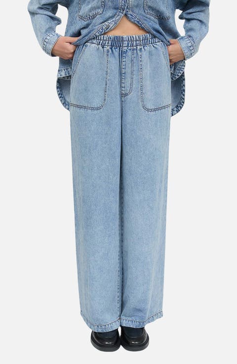 Washed Chambray Wide Leg Pants