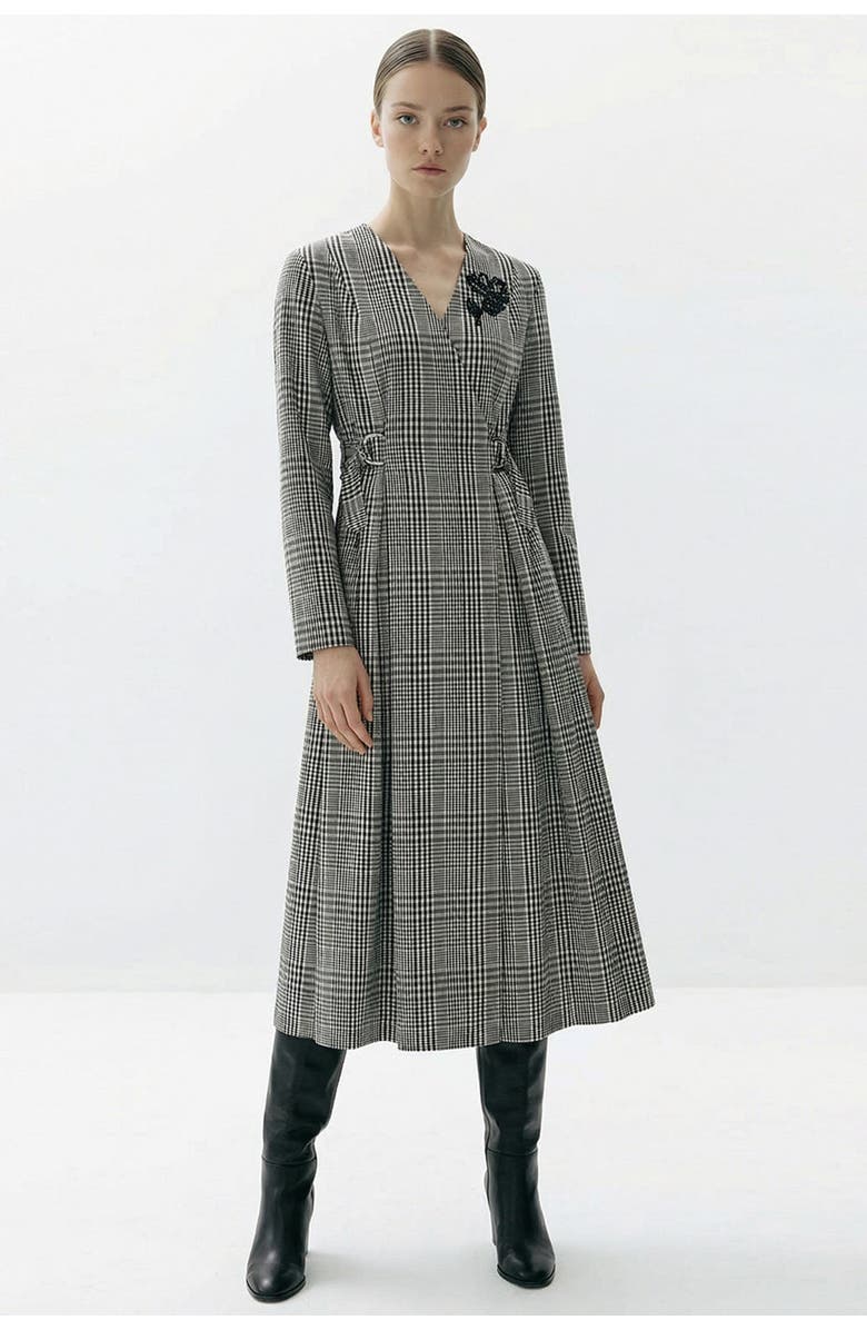 Exquise Notched Lapel 3/4 Sleeve Dress, Alternate, color, Black-White