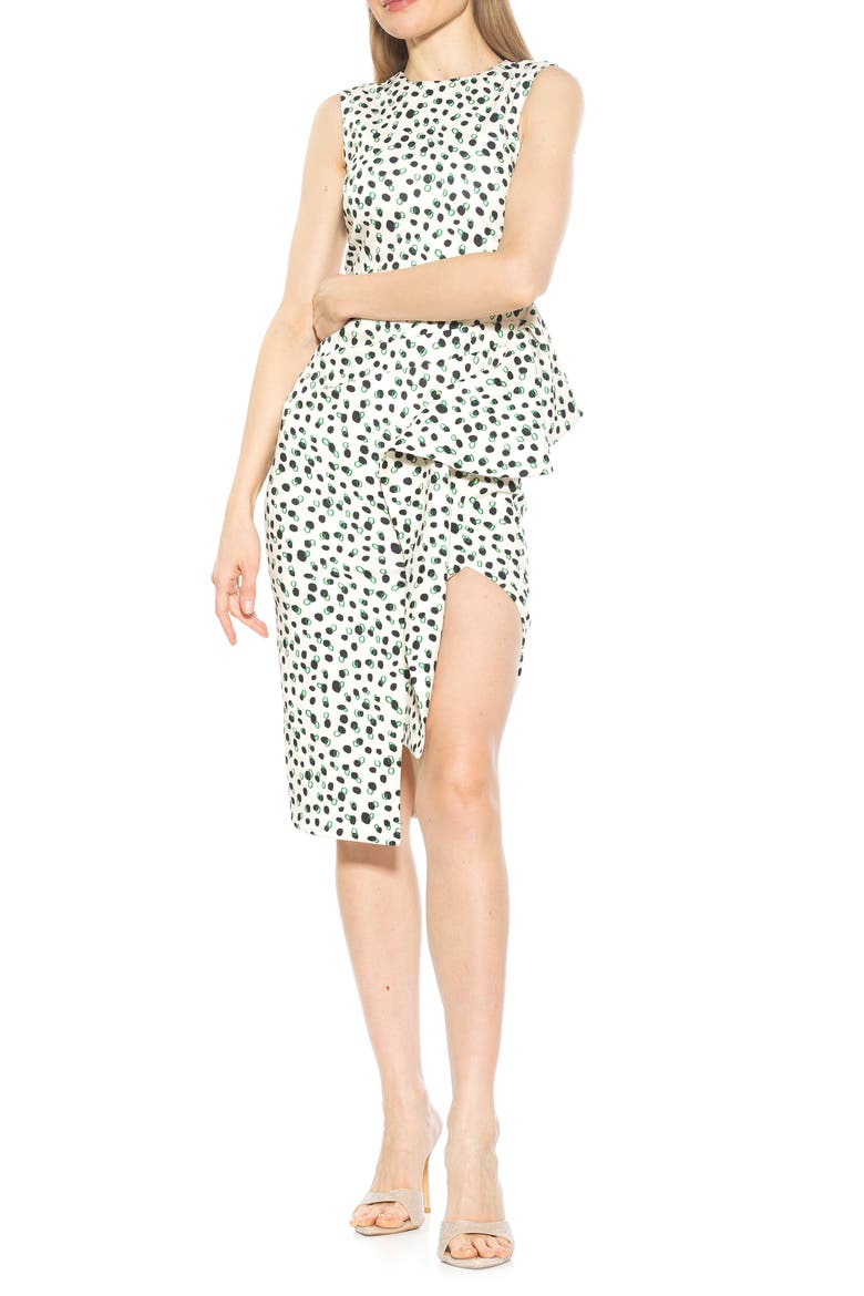 Valeri Asymmetric Ruffle Cocktail Dress, Main, color, IVORY POLKA