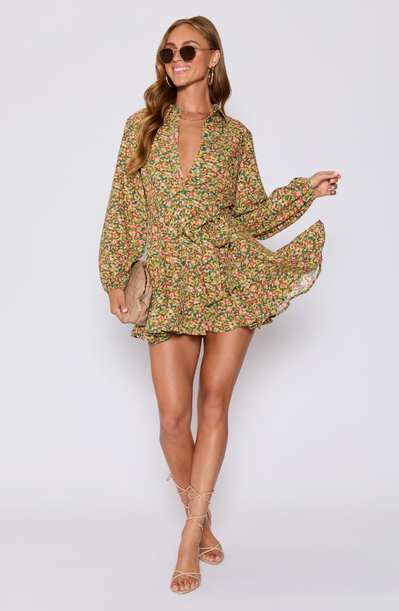 VICI Collection Fiona Floral Long Sleeve Shirtdress, Alternate, color, Green/ Pink Multi