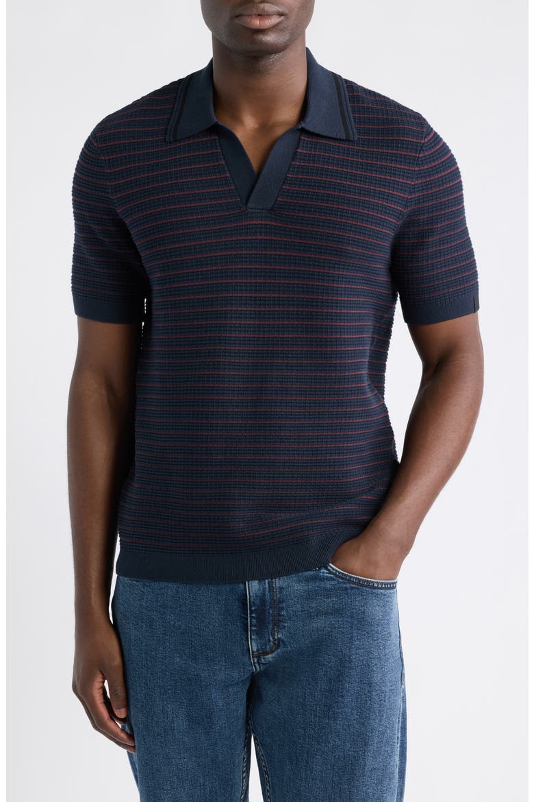 Aaron Stripe Johnny Collar Polo, Main, color, NAVY