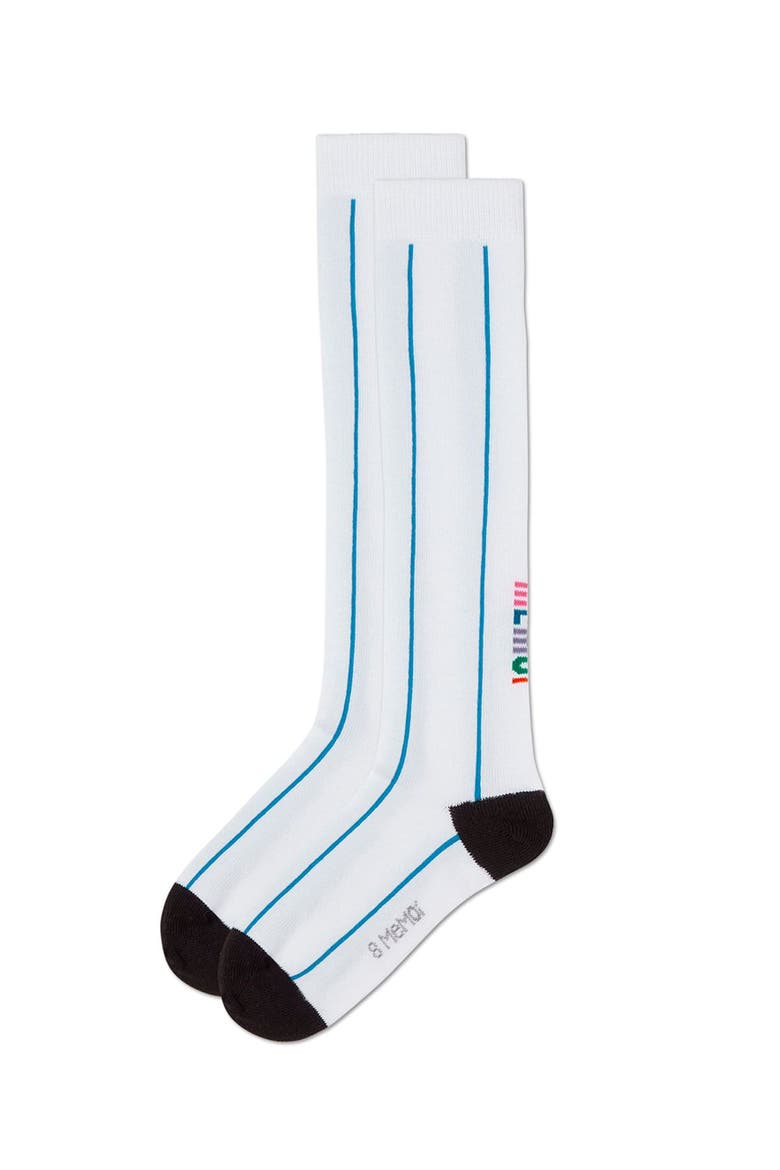 Sporty Stretch Logo Vertical Stripe Knee Sock, Alternate, color, White