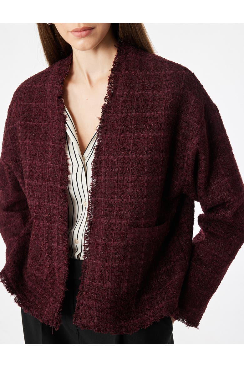 Textured Long Sleeve Collarless Jacket, Alternate, color, BORDEUX