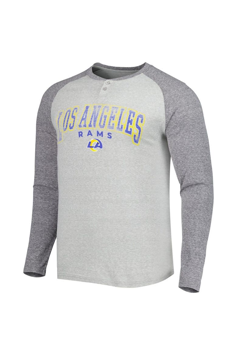 Men's Concepts Sport Heather Gray Los Angeles Rams Ledger Raglan Long Sleeve Henley T-Shirt, Alternate, color, Gray