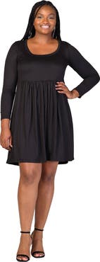 24seven Comfort Apparel Long Sleeve Babydoll Knee Length Dress