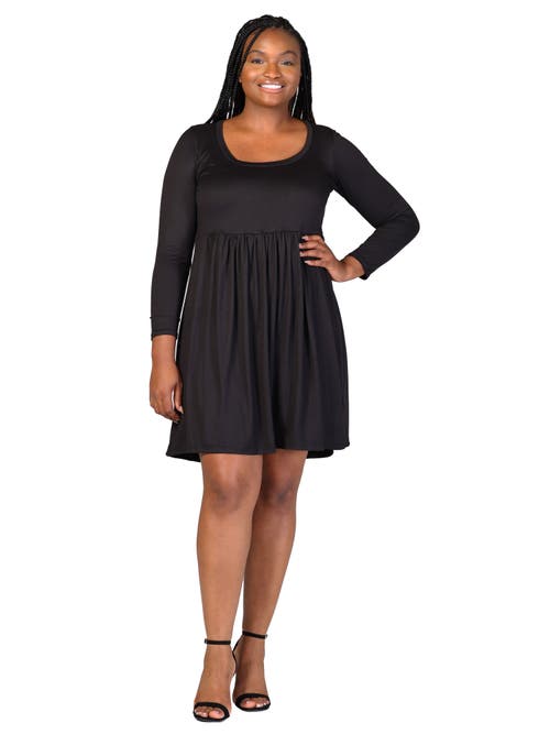 24seven Comfort Apparel Long Sleeve Babydoll Knee Length Dress In Black