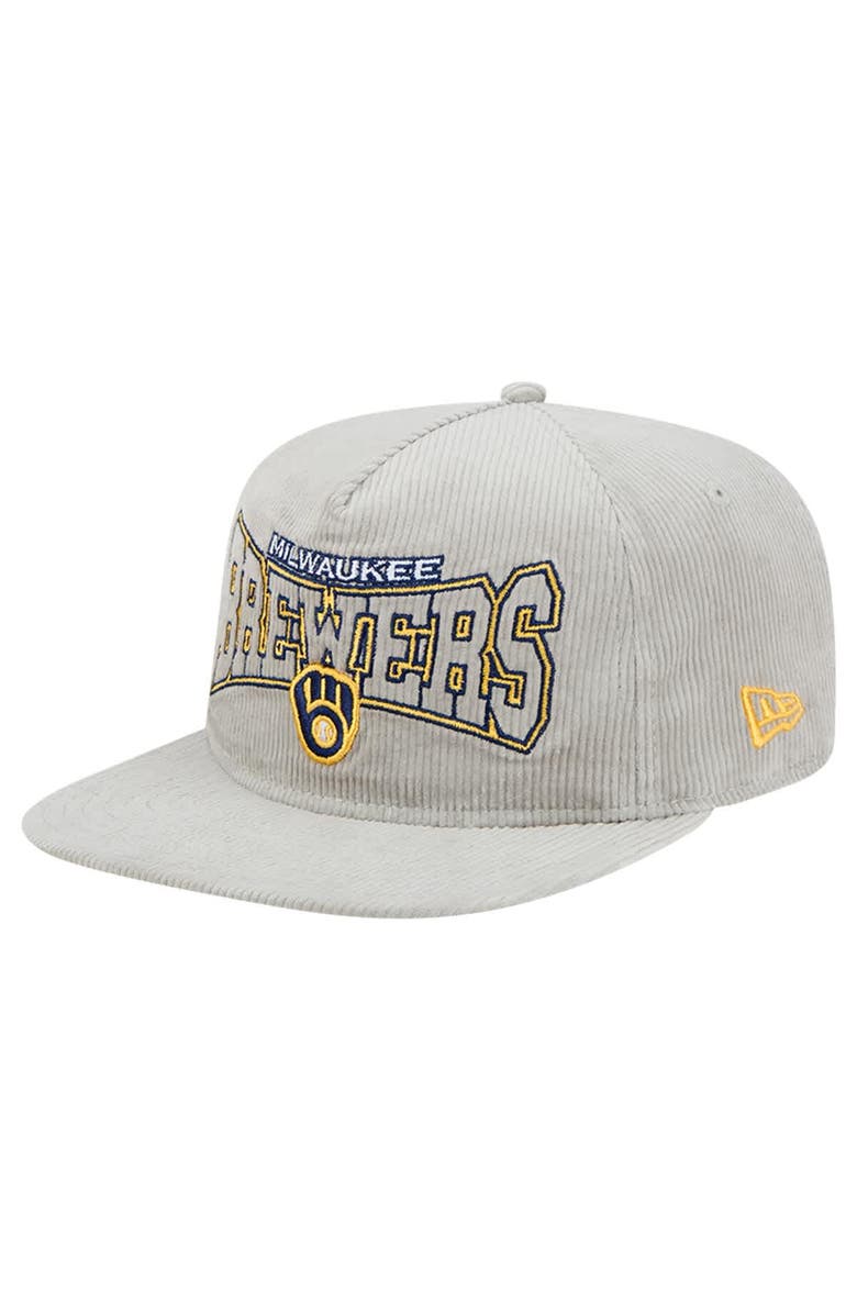 New Era Men's New Era Gray Milwaukee Brewers Corduroy Golfer Snapback Hat, Main, color, 