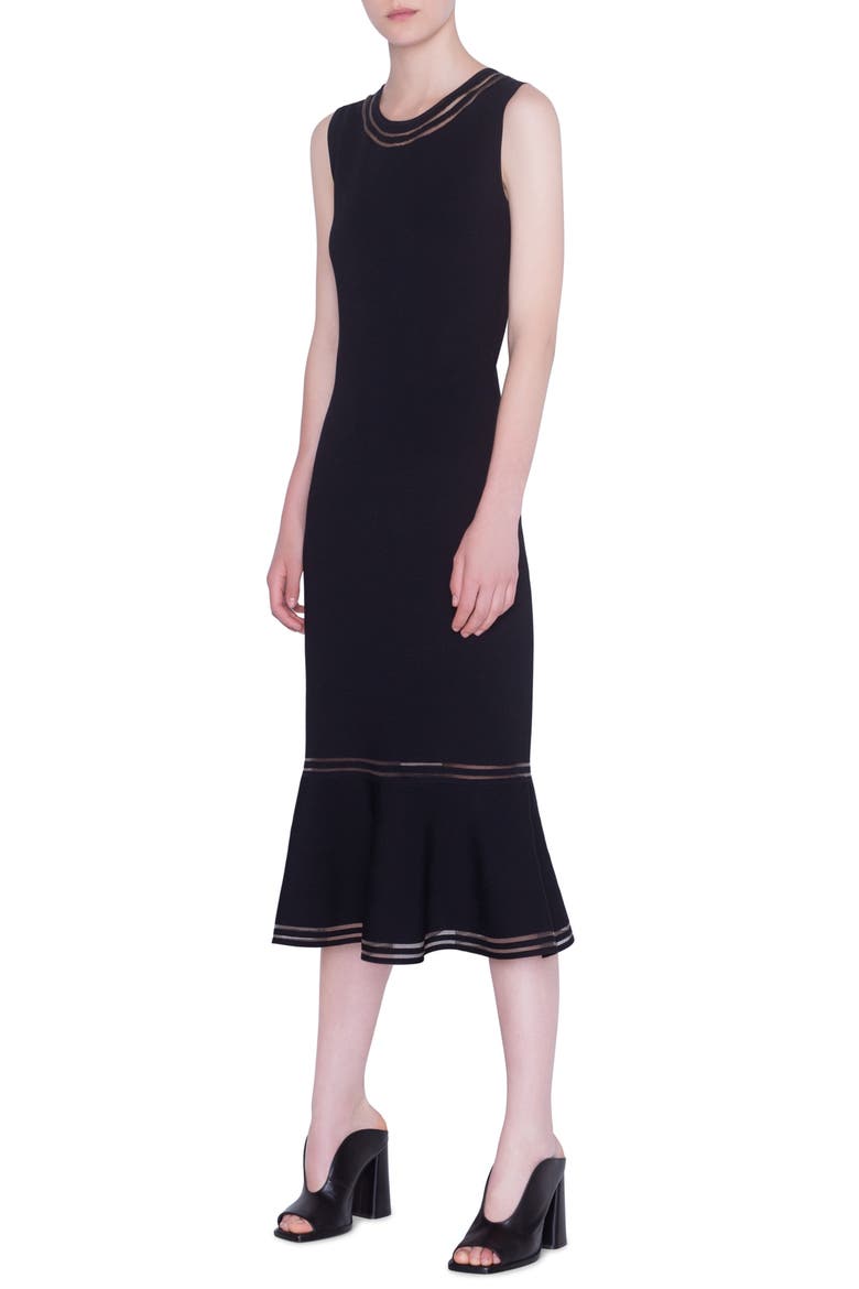 Illusion Stripe Sleeveless Midi Dress, Main, color, BLACK