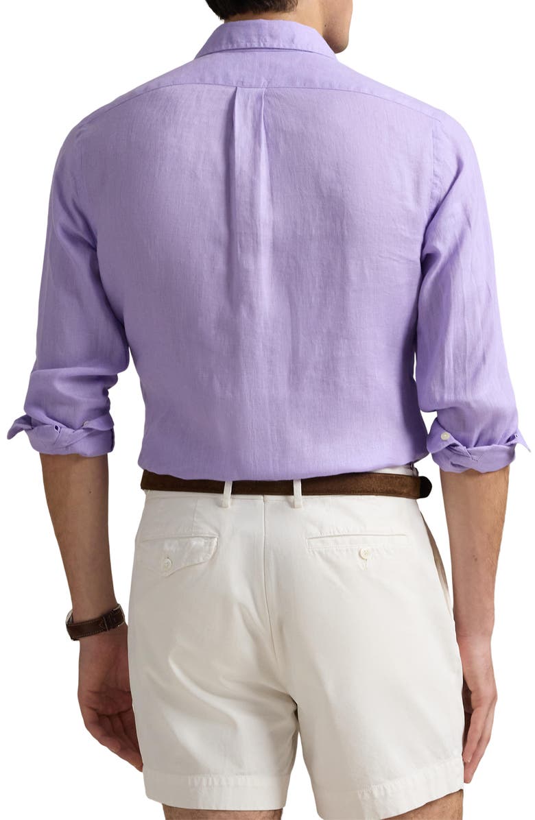 Polo Ralph Lauren Classic Fit Solid Purple Linen Button-Down Shirt, Alternate, color, 