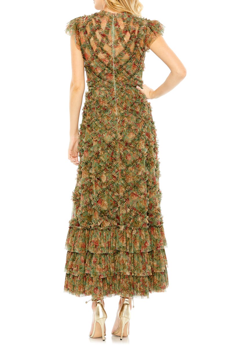 Mac Duggal Floral Cap Sleeve Ruffle A-Line Dress, Alternate, color, 