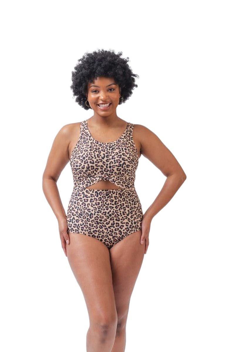 Lime Ricki Swimwear Knotted One-Piece, Main, color, Leopard