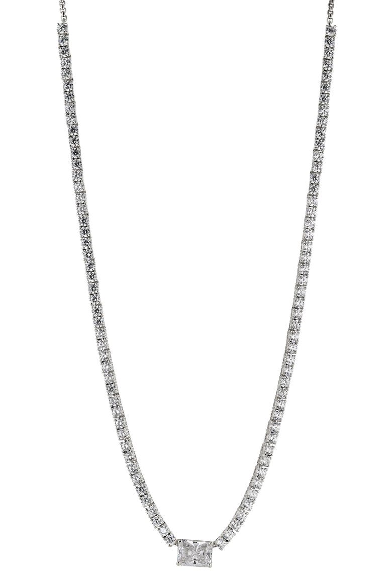 Emerald Cut Tennis Necklace, Main, color, RHODIUM