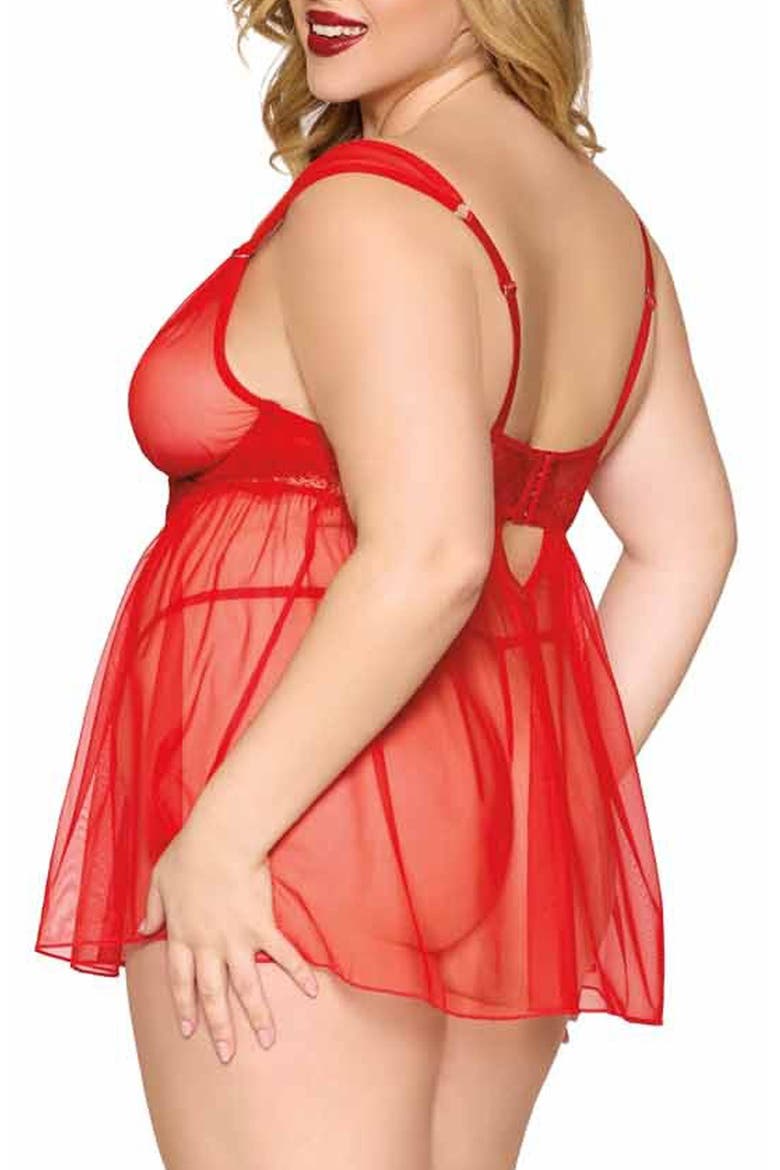 Underwire Babydoll Chemise & G-String Set, Alternate, color, RED