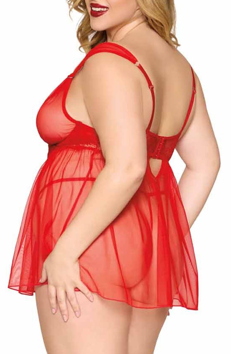 Dreamgirl Underwire Babydoll Chemise & G-String Set, Alternate, color, Red