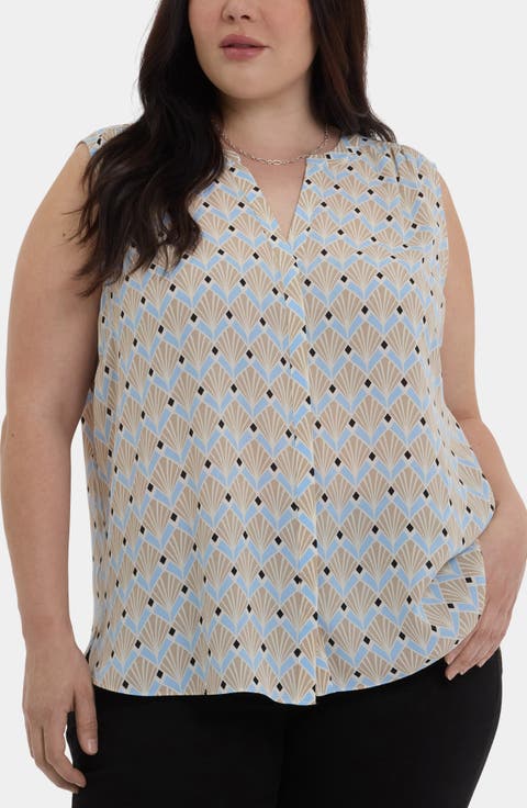Print Sleeveless Pleat Back Top (Plus Size)