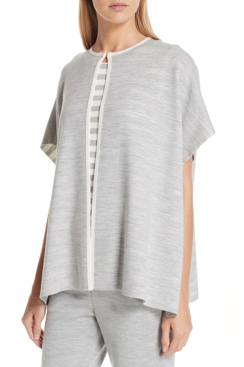 Knit Reversible Poncho, Alternate, color, MID GREY MELANGE/ CREAM