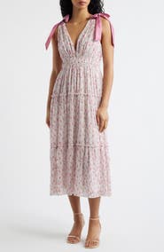 Lulus Devin Floral Tie Strap Midi Dress