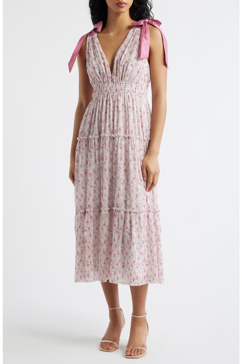 sweetest era floral tie strap cocktail dress White Multi Floral Tie-Strap Tiered Midi Dress | Womens | XXL (Available in XS, S, M, L, XL) | 100% Polyester