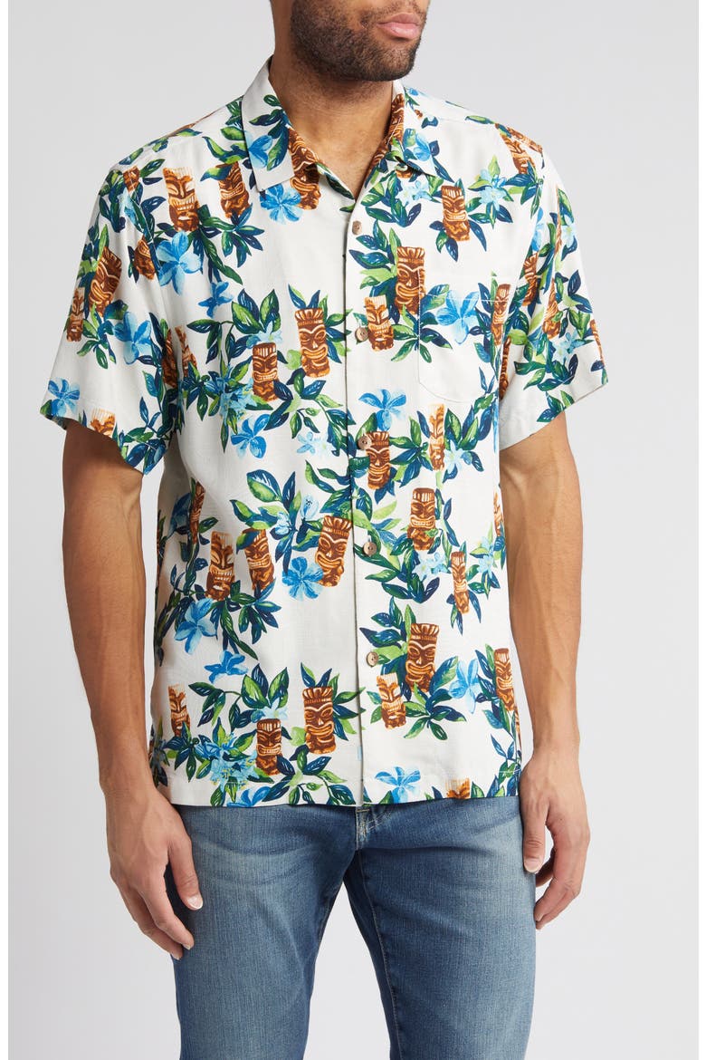 Tiki Tumble Short Sleeve Silk Button-Up Shirt, Main, color, CONTINENTAL