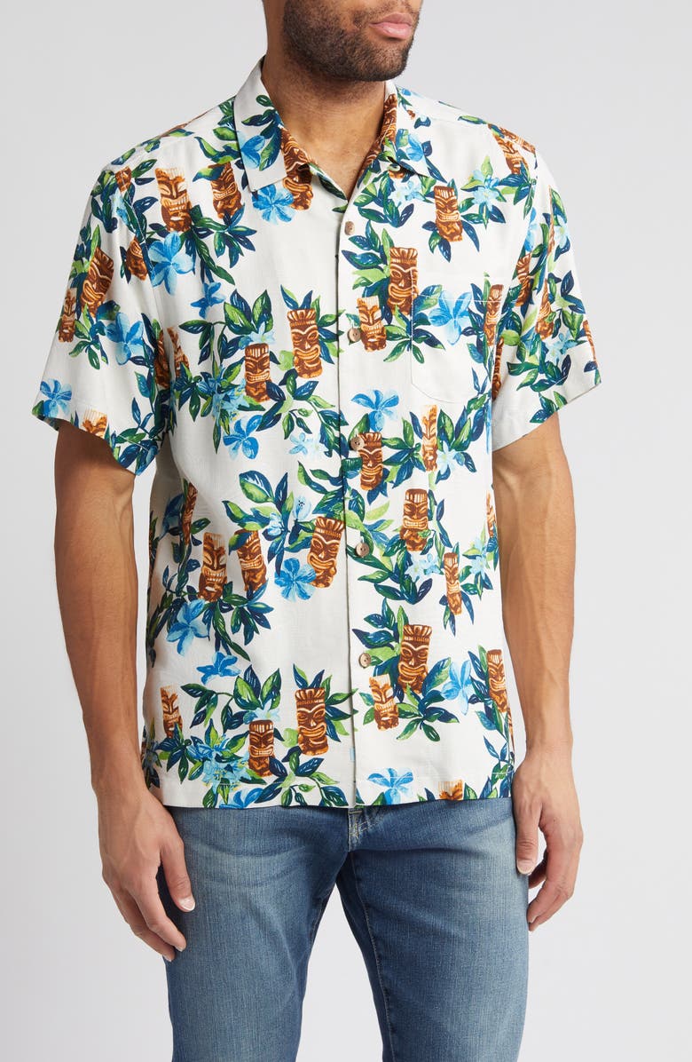 Tommy Bahama Tiki Tumble Short Sleeve Silk Button-Up Shirt, Main, color, 