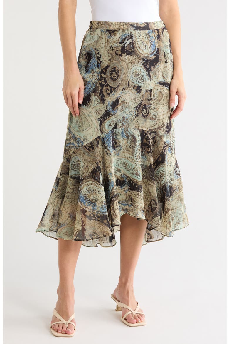 Paisley Ruffle Hem High-Low Skirt, Main, color, PAISLEY PRINT