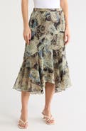 T Tahari Paisley Ruffle Hem High-Low Skirt