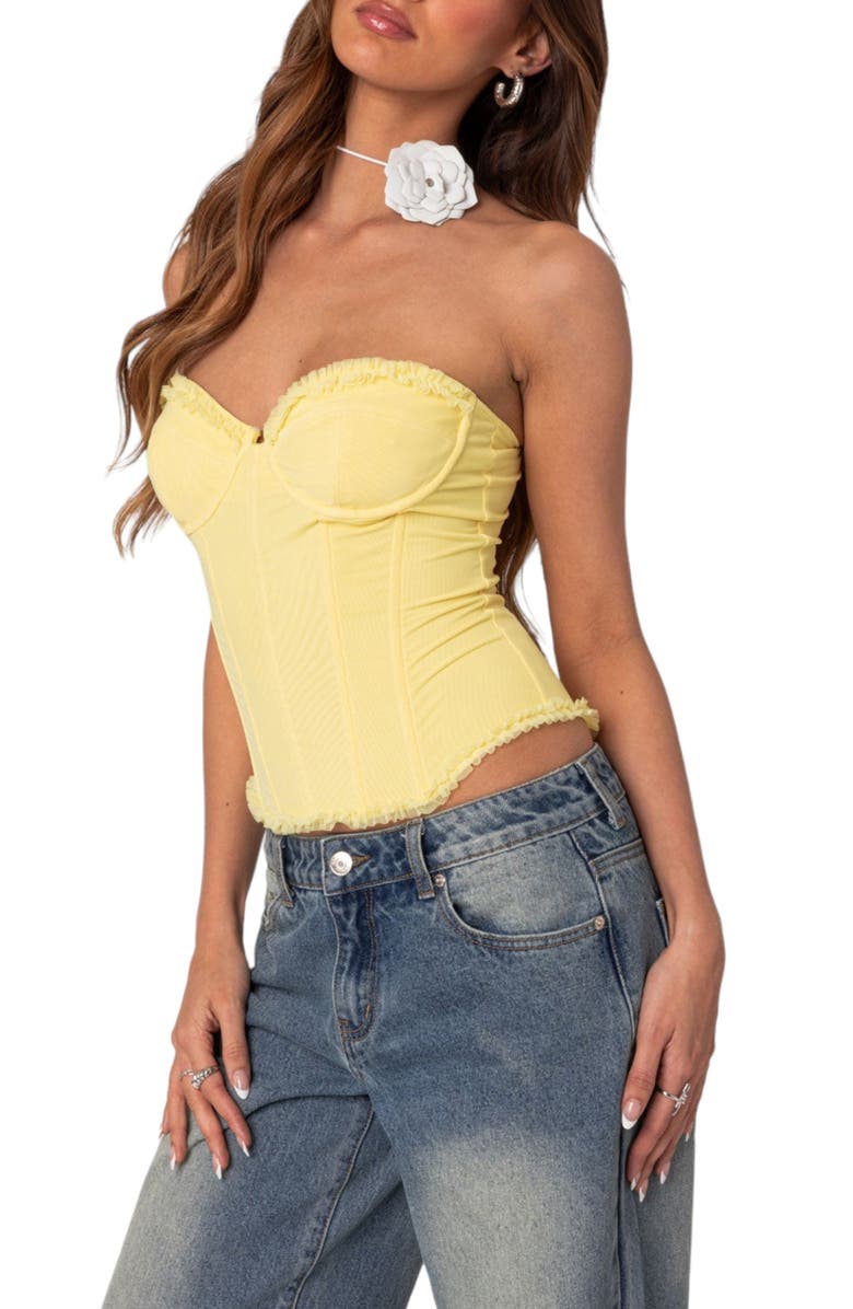 EDIKTED Deirdre Mesh Corset Top, Alternate, color, Yellow