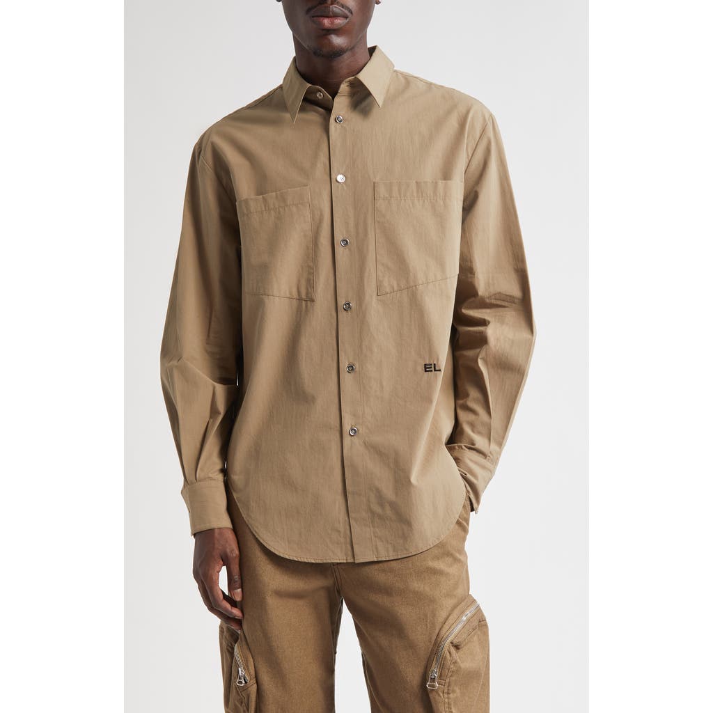 Eckhaus Latta Notebook Solid Cotton Button-up Shirt In Brown