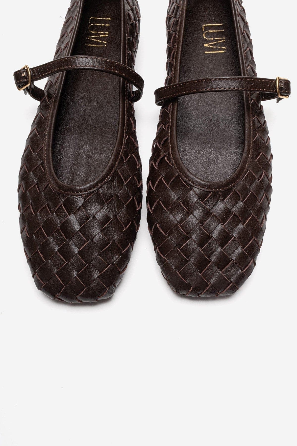 Forever & Always Shoes Yevora Leather Woven Strap Ballet Flat, Alternate, color, Brown