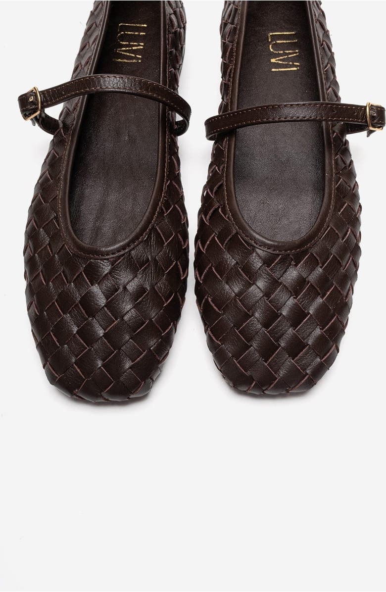 Forever & Always Shoes Yevora Leather Woven Strap Ballet Flat, Alternate, color, Brown