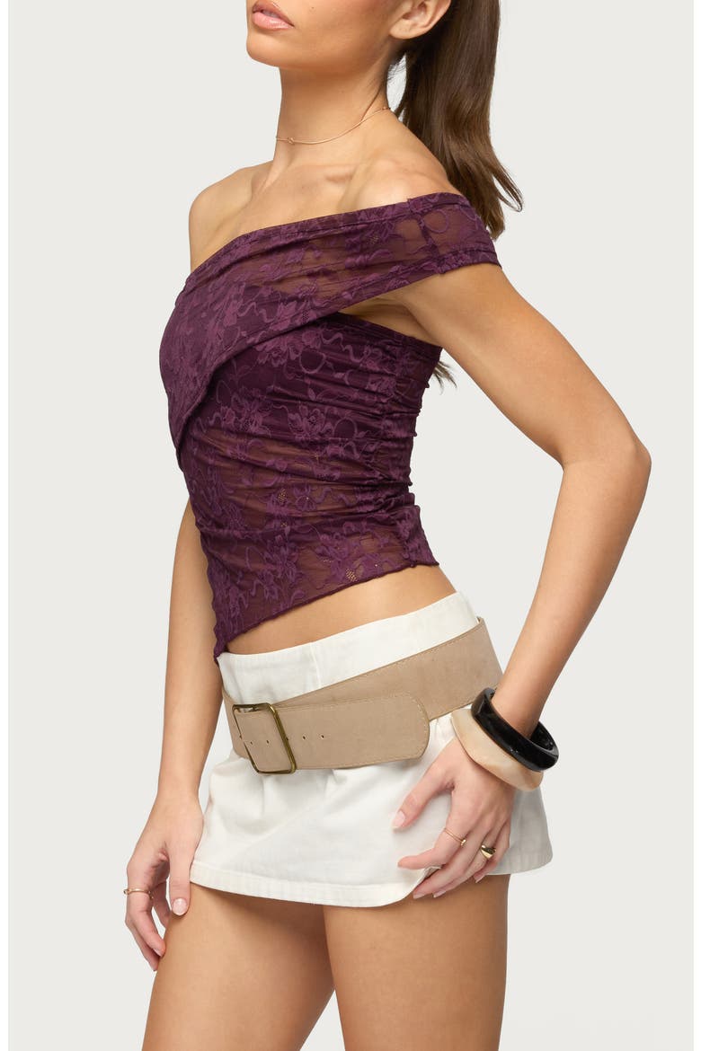 Asymmetric One-Shoulder Sheer Top, Alternate, color, PURPLE