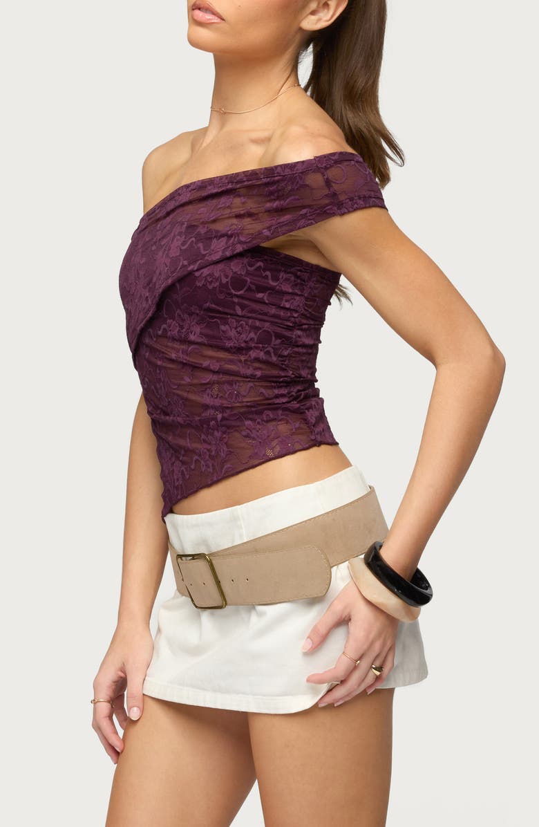 EDIKTED Asymmetric One-Shoulder Sheer Top, Alternate, color,