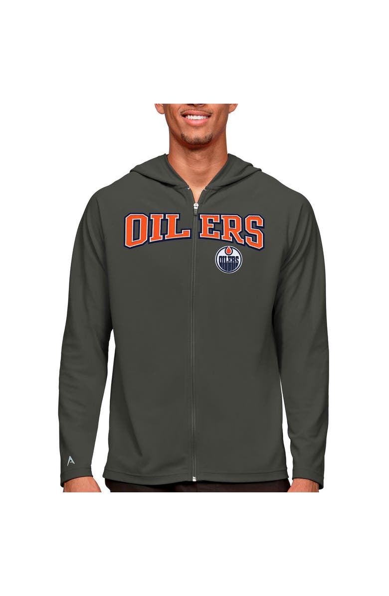 ANTIGUA Men's Antigua Charcoal Edmonton Oilers Legacy Full-Zip Hoodie, Main, color, 