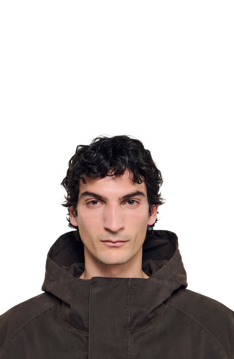 SANDRO Oversized cotton and wool parka, Alternate, color, Dark Taupe