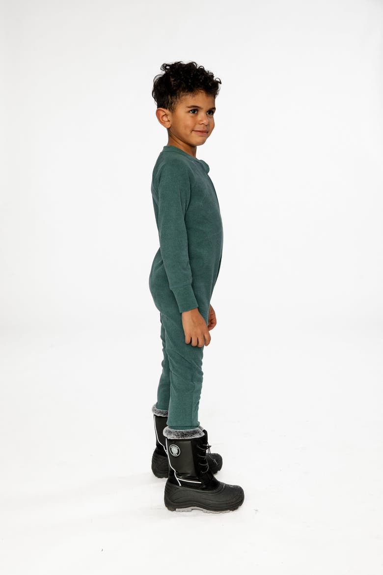 One Piece Fleece Stretch Asymmetric Zipper Thermal Underwear, Alternate, color, Sage Green