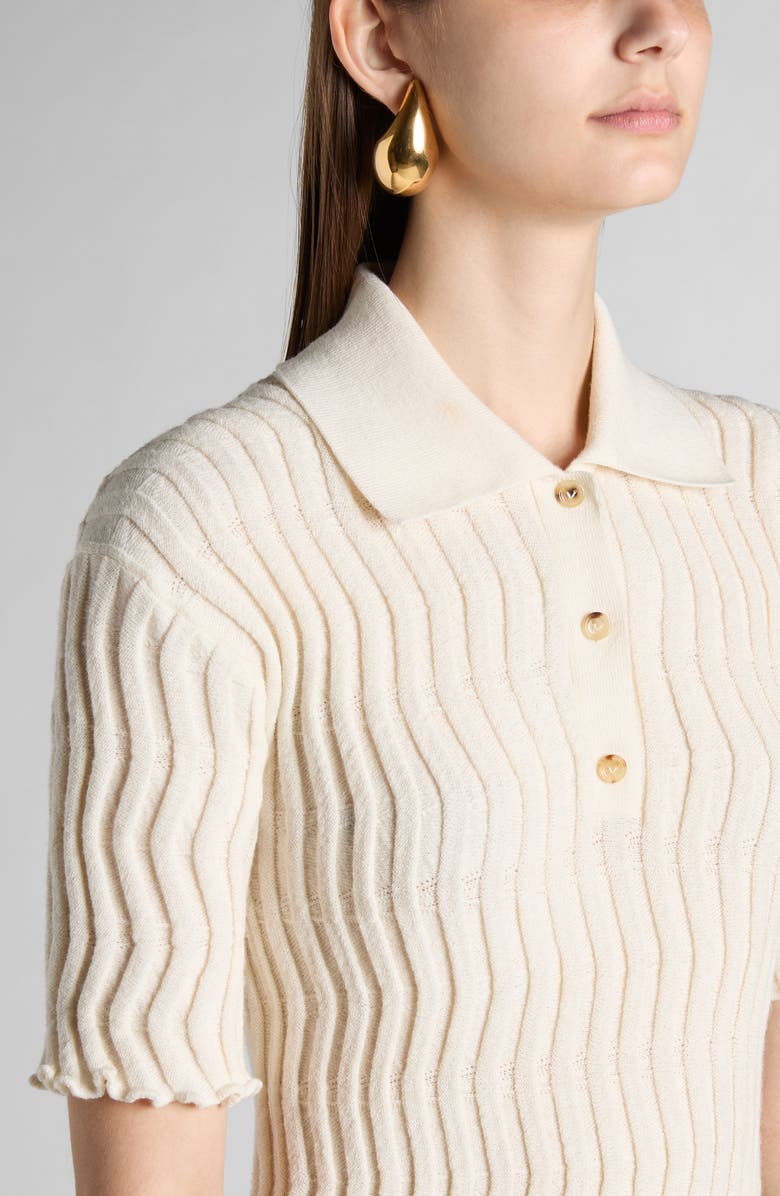 Bottega Veneta Wavy Rib Wool Polo Sweater, Alternate, color, 