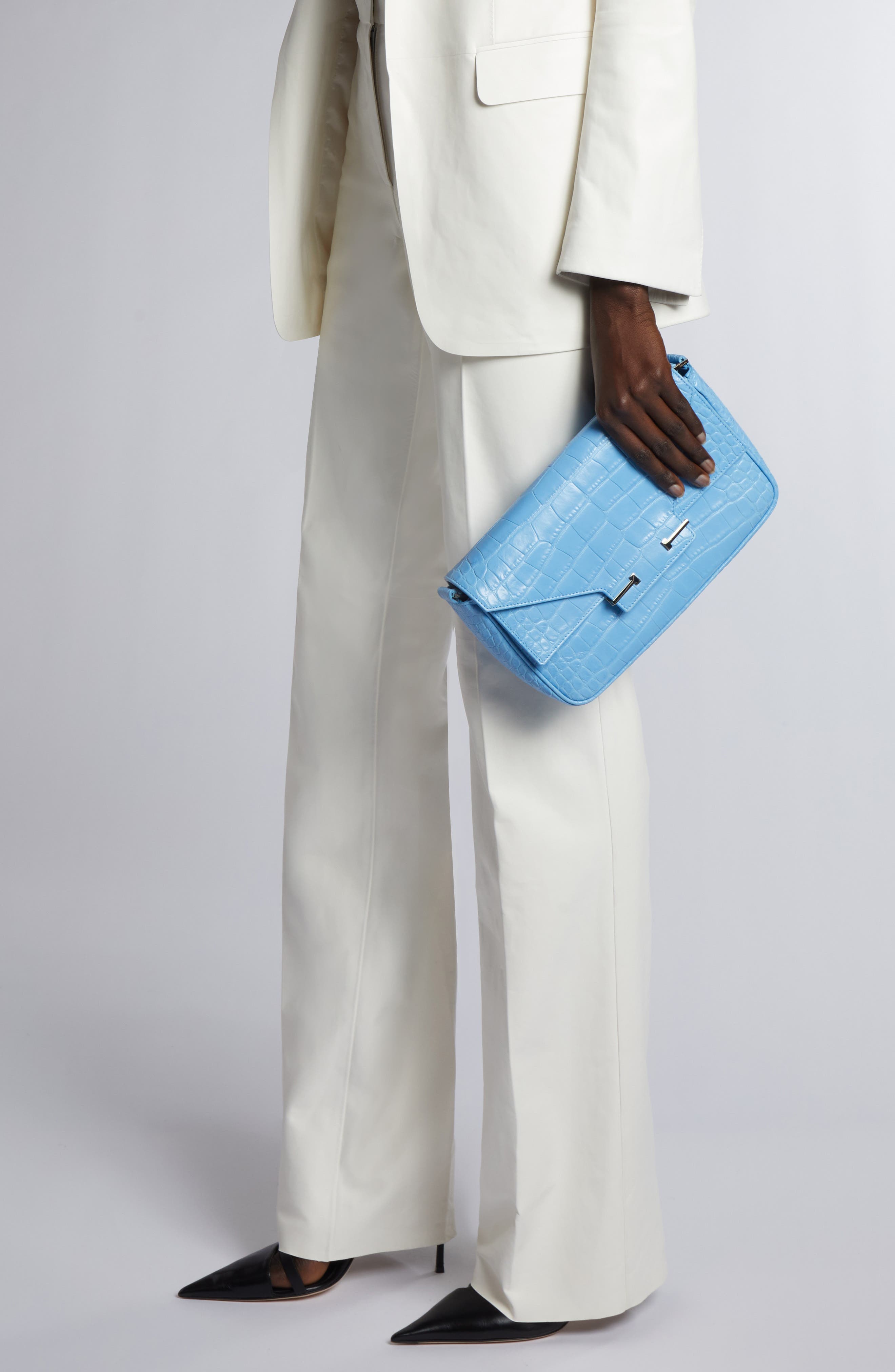 Small Aube Croc Embossed Leather Shoulder Bag, Alternate, color, LICHEN BLUE